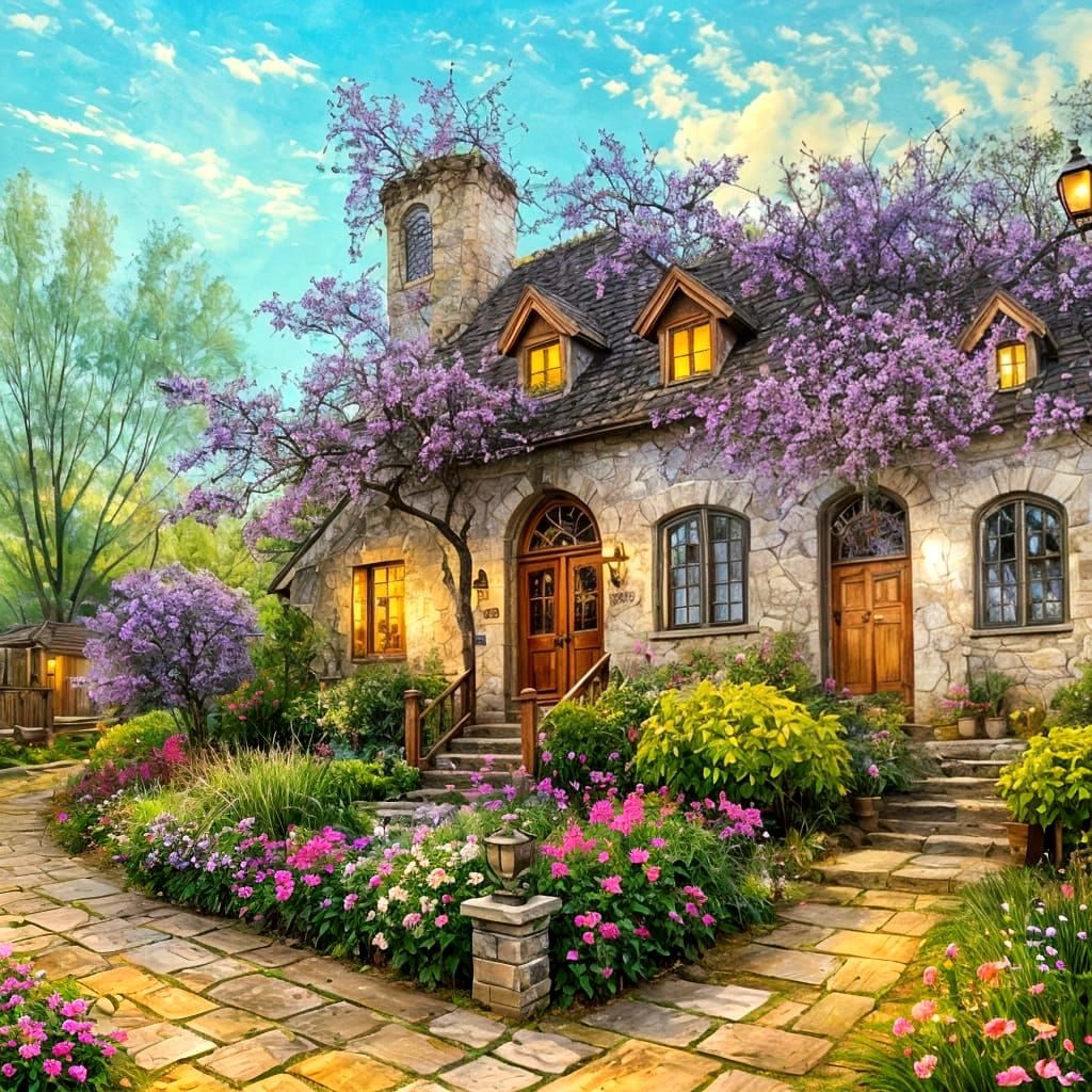 Fairytale Cottage with Brook, Oil Painting