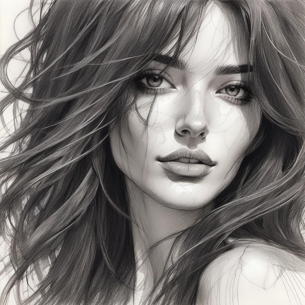 Pencil Sketch of Woman with Long Hair