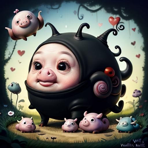 Sinister Pig Snail in Eyeball Garden, Pixar Style