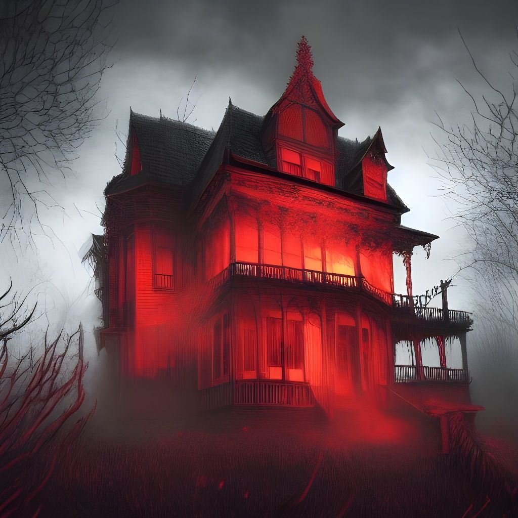 Haunted House in Red Mist, Hyperdetailed Art
