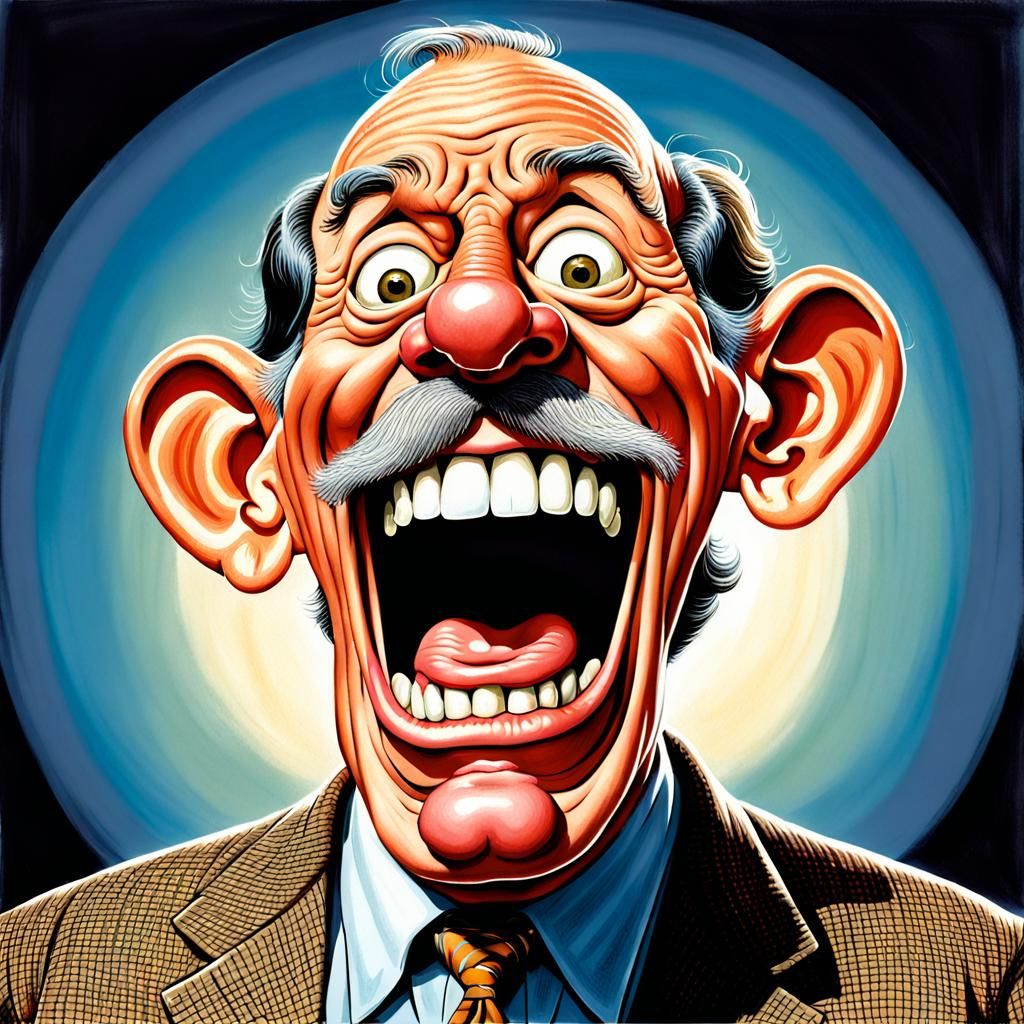 Humorous Caricature of Man with Exaggerated Features