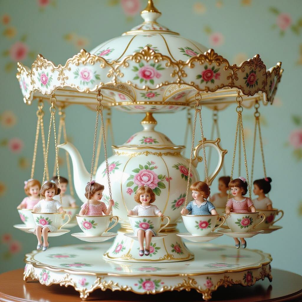 Whimsical Porcelain Carousel Made of Fine China