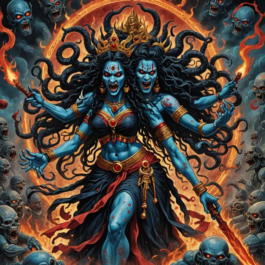 Cosmic Kali Goddess of Destruction in Detailed Matte Paintin...