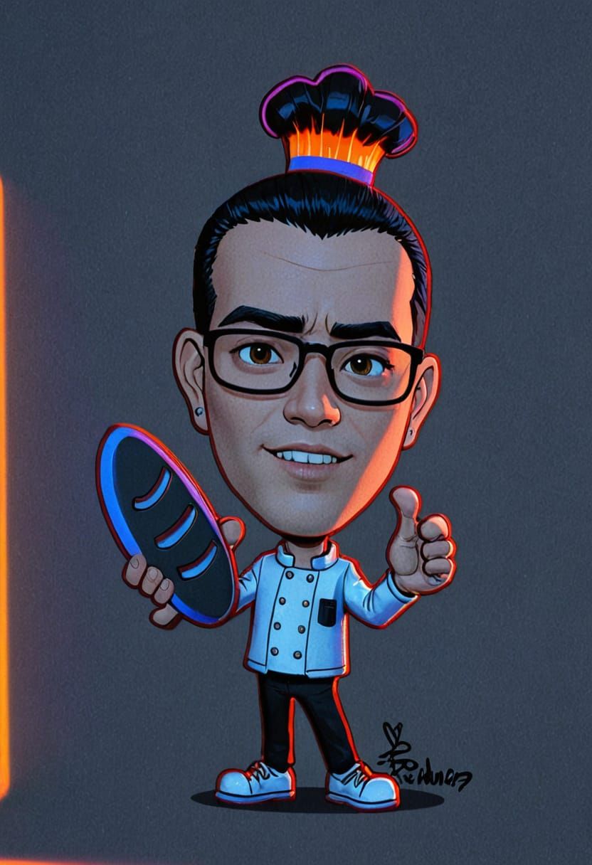 Young Man in Sleek Clothing with Neon Reflections