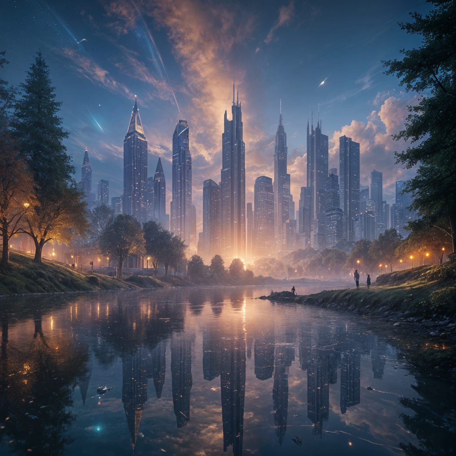 Rainbow Hued Cityscape Rises from Undulating Waves