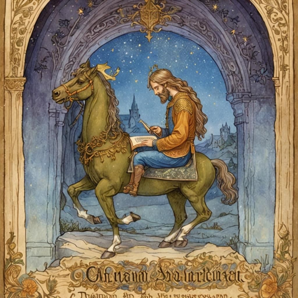 Centaur Reads Illuminated Manuscript in Fantasy Illustration