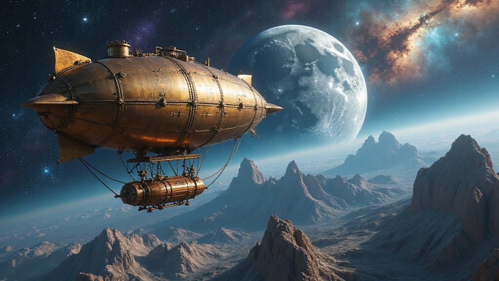 Steampunk Dirigible in Cosmic Skies