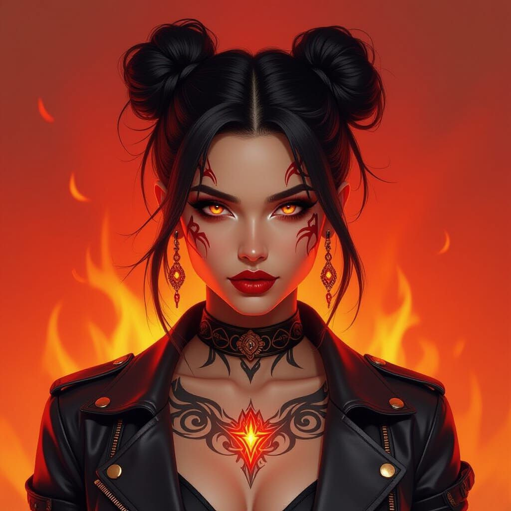 Fiery Tattooed Woman in Fantasy Art Style