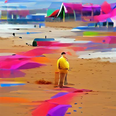 Abstract Beach Scene with Solitary Man