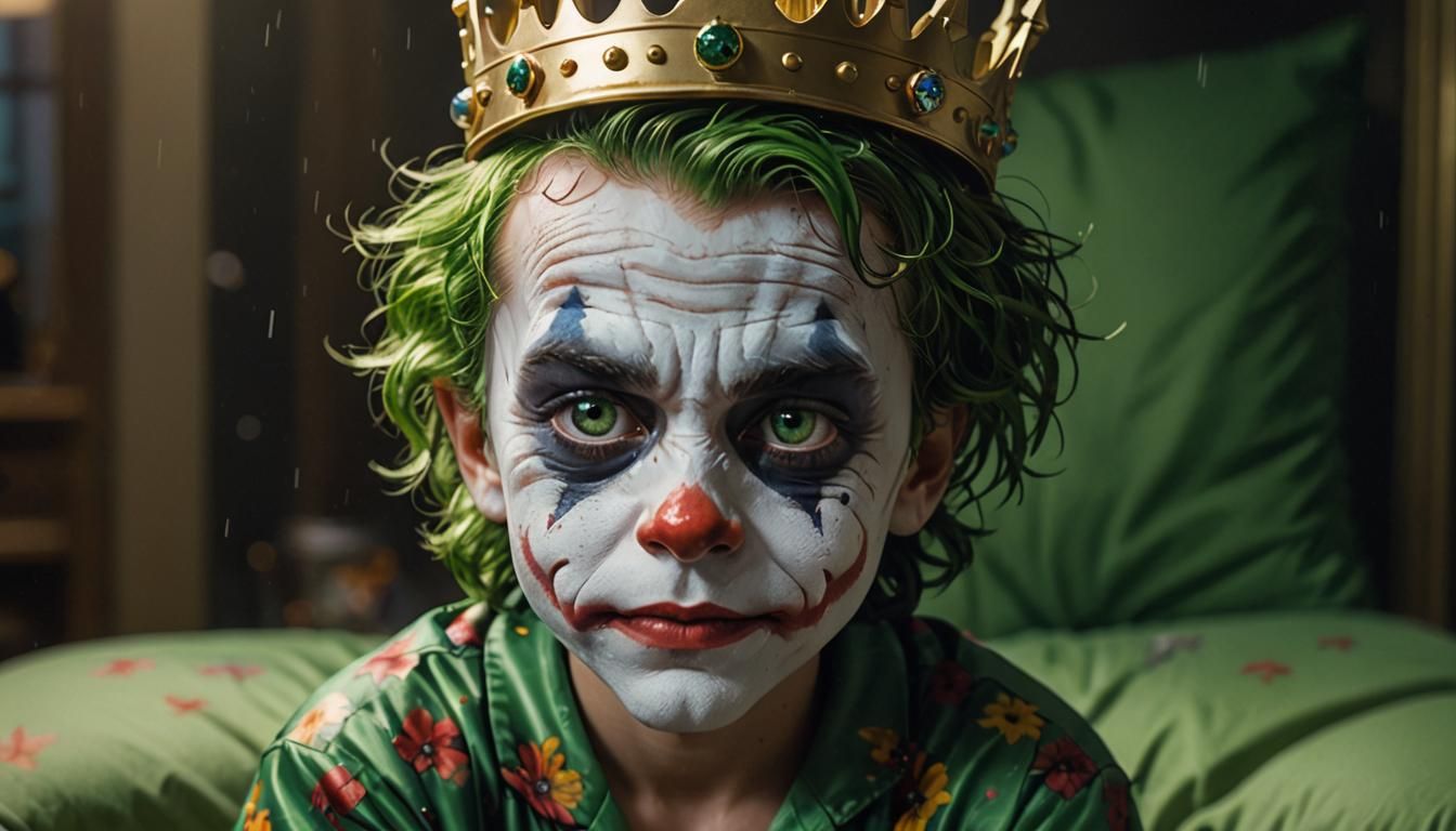 Adorable Joker Boy in Pajamas with Crown