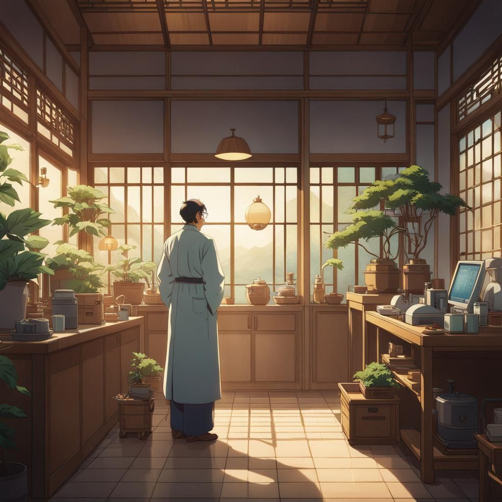 Chinese Medicine Doctor in Anime Style Clinic