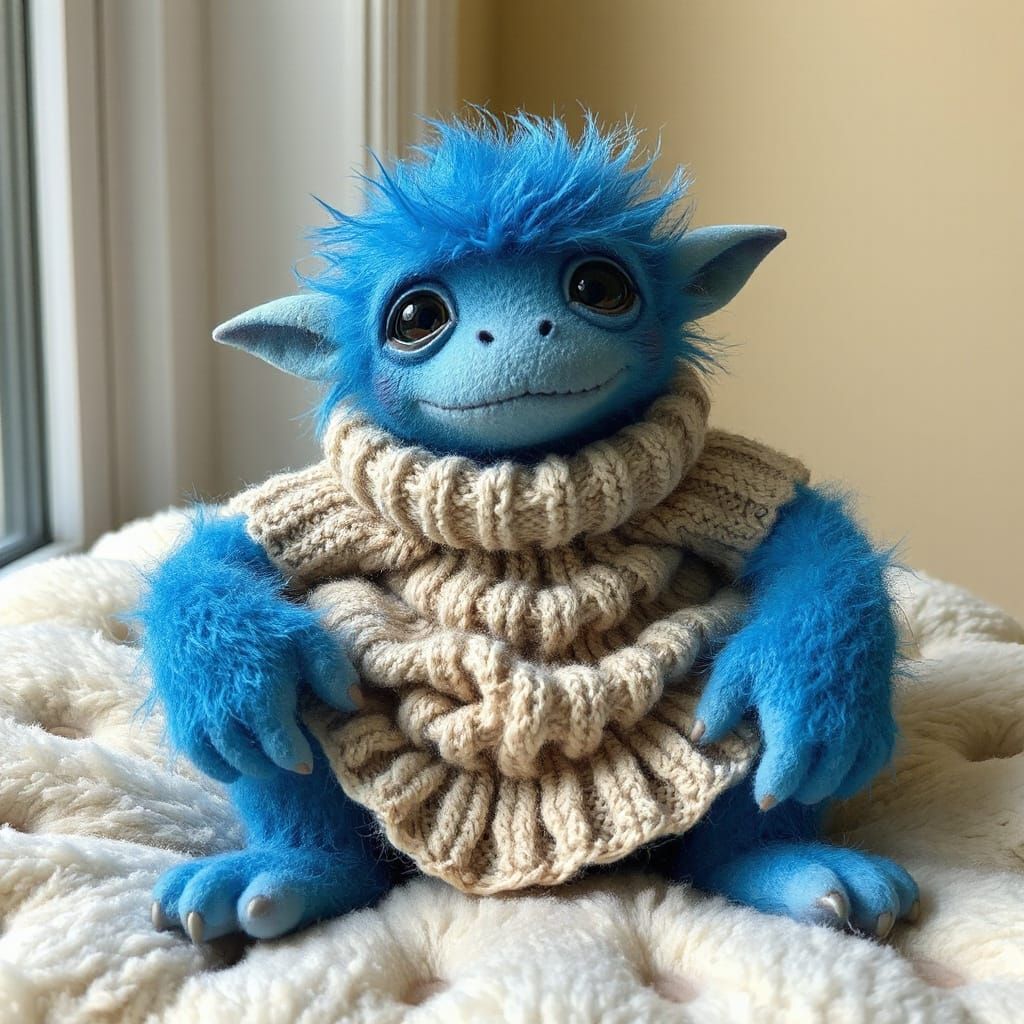 Blue Fuzzy Monster's Quiet Moment