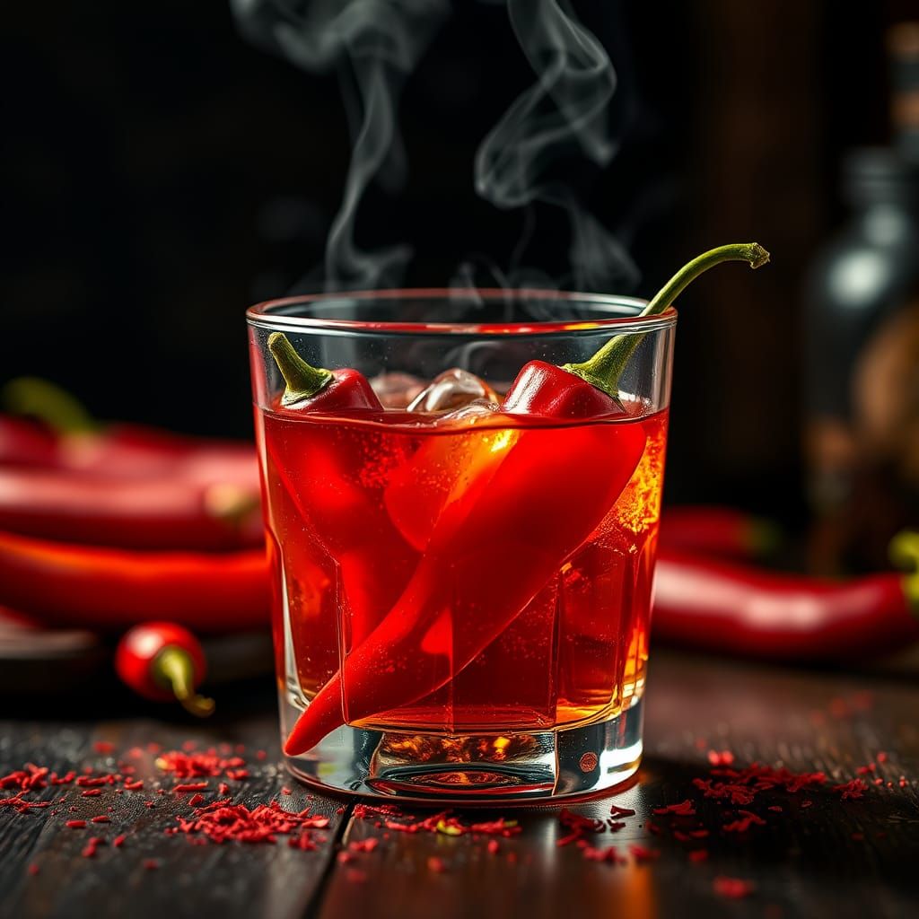 Steaming Chili Schnapps with Red and Green Chilies