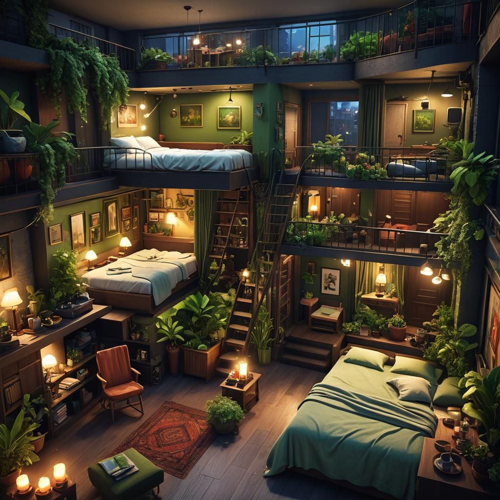 Fantastical Bedroom with Slide and Spa, Matte Painting