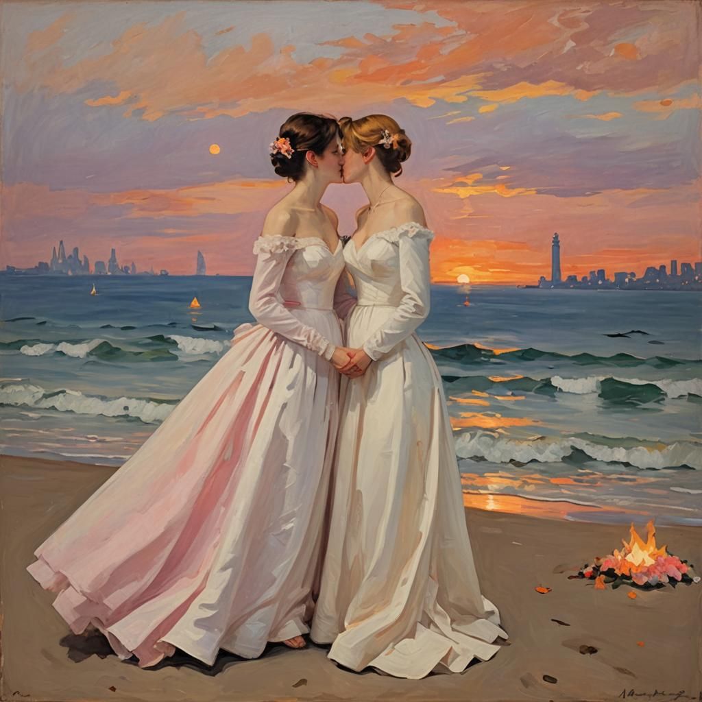 Art by Édouard Manet, a claustrophobic beach lesbian wedding...
