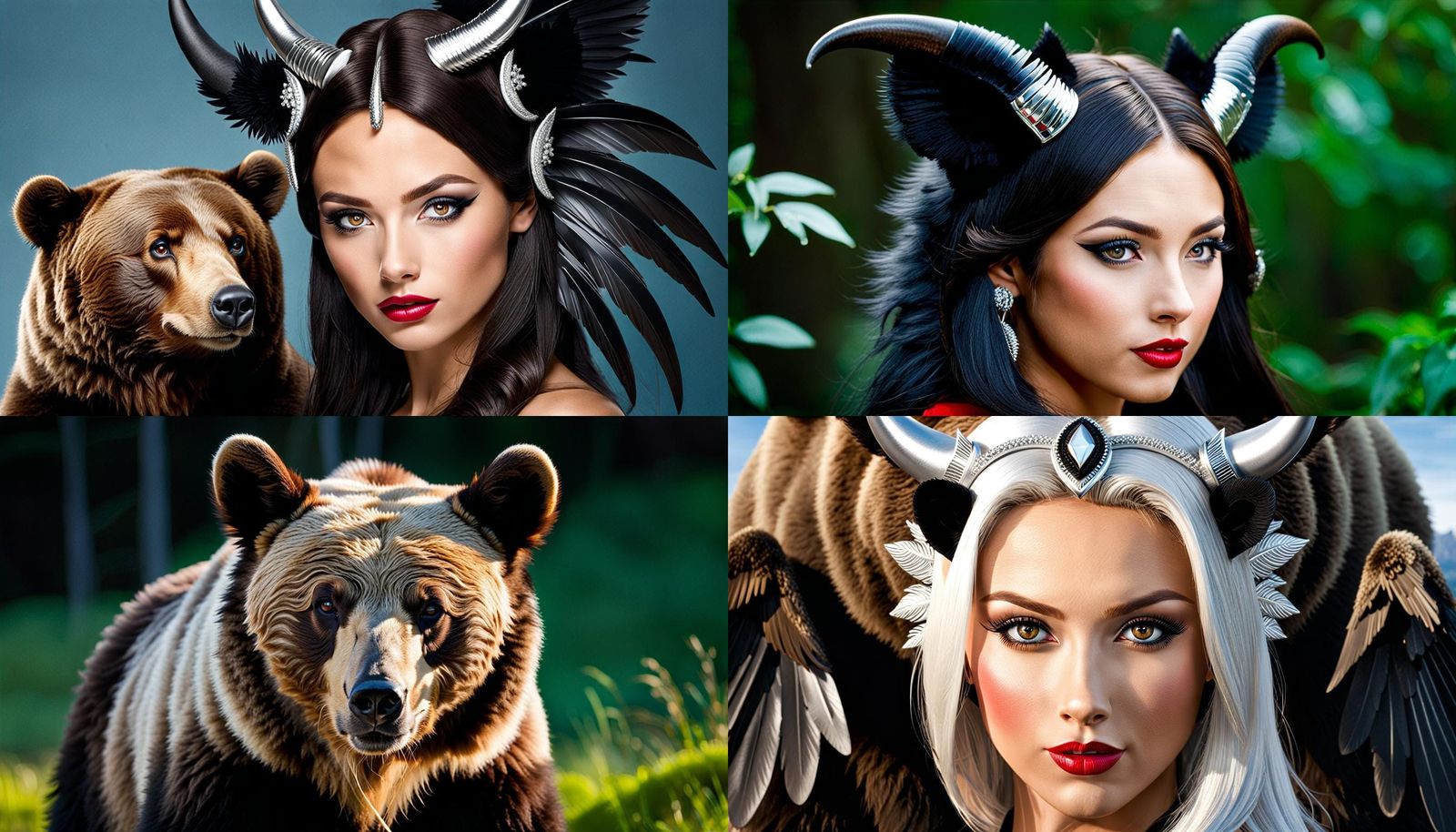 Silver Devil Portrait with Bear Cub and Angel