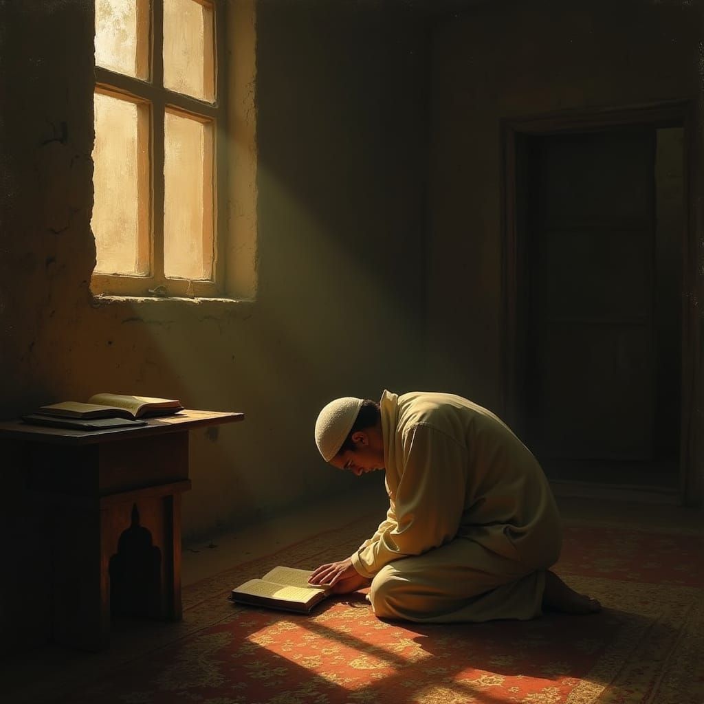 Man in Humble Prayer, Warm Lighting