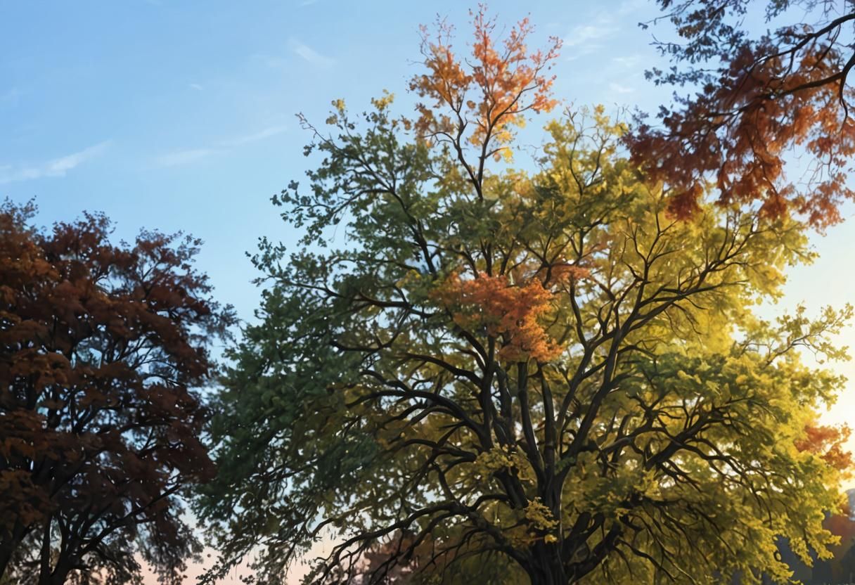 Autumn Sunset Lake Scene in Hyperrealism Style