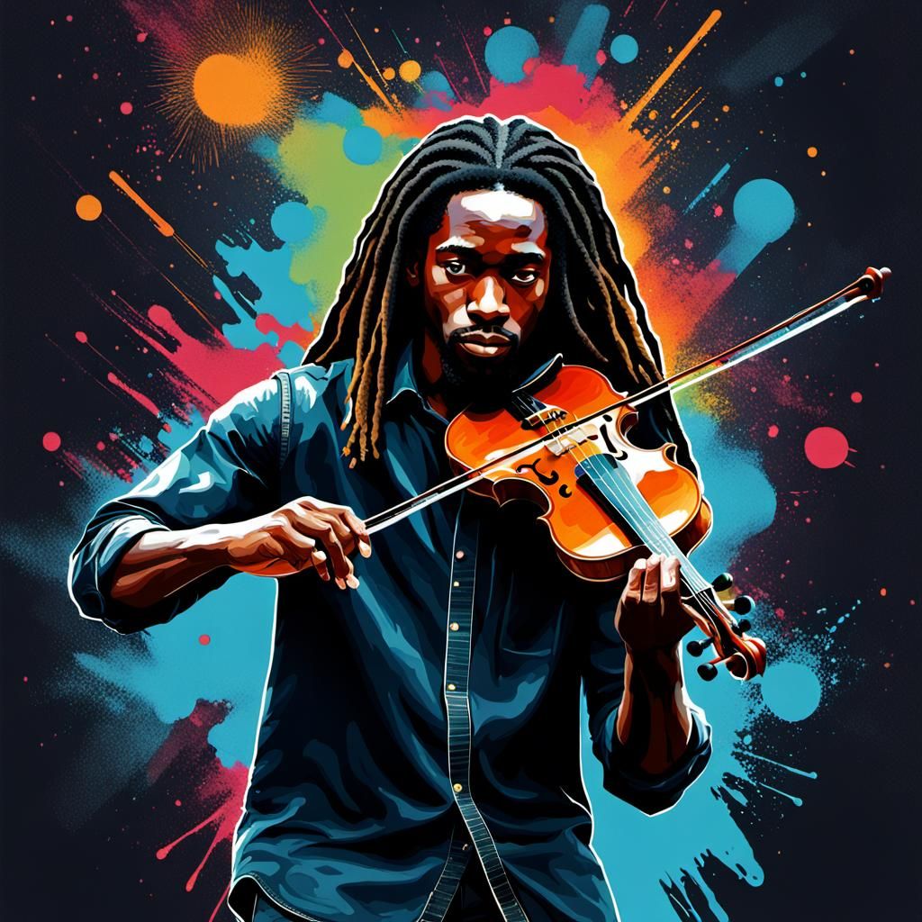 Black Violinist Graphic Poster in Geometric Style