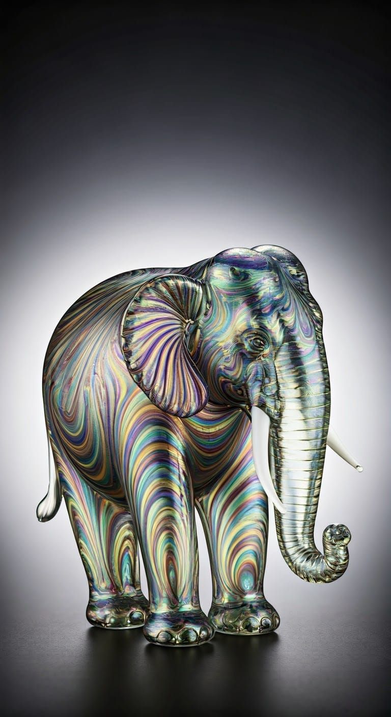 Enameled Glass Elephant Figure in Art Nouveau Style