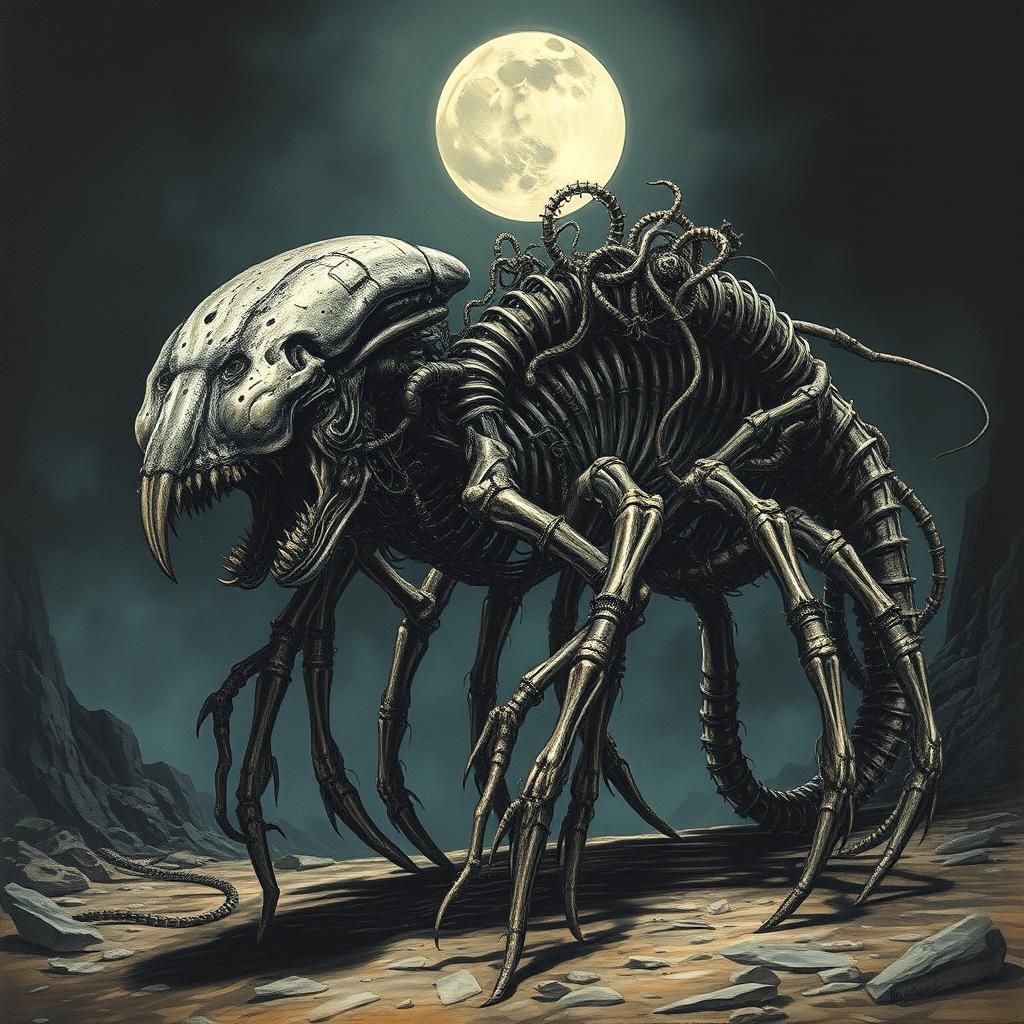 Alien Centipede Pharaoh Hybrid: Gothic Dieselpunk Art