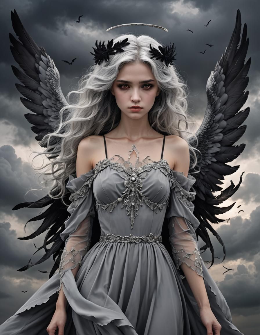 Fallen Angel with Black Halo and Wings