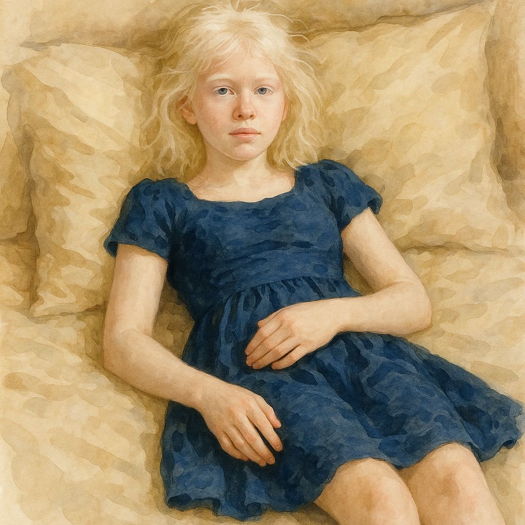 Albino Girl Portrait in Watercolor Style