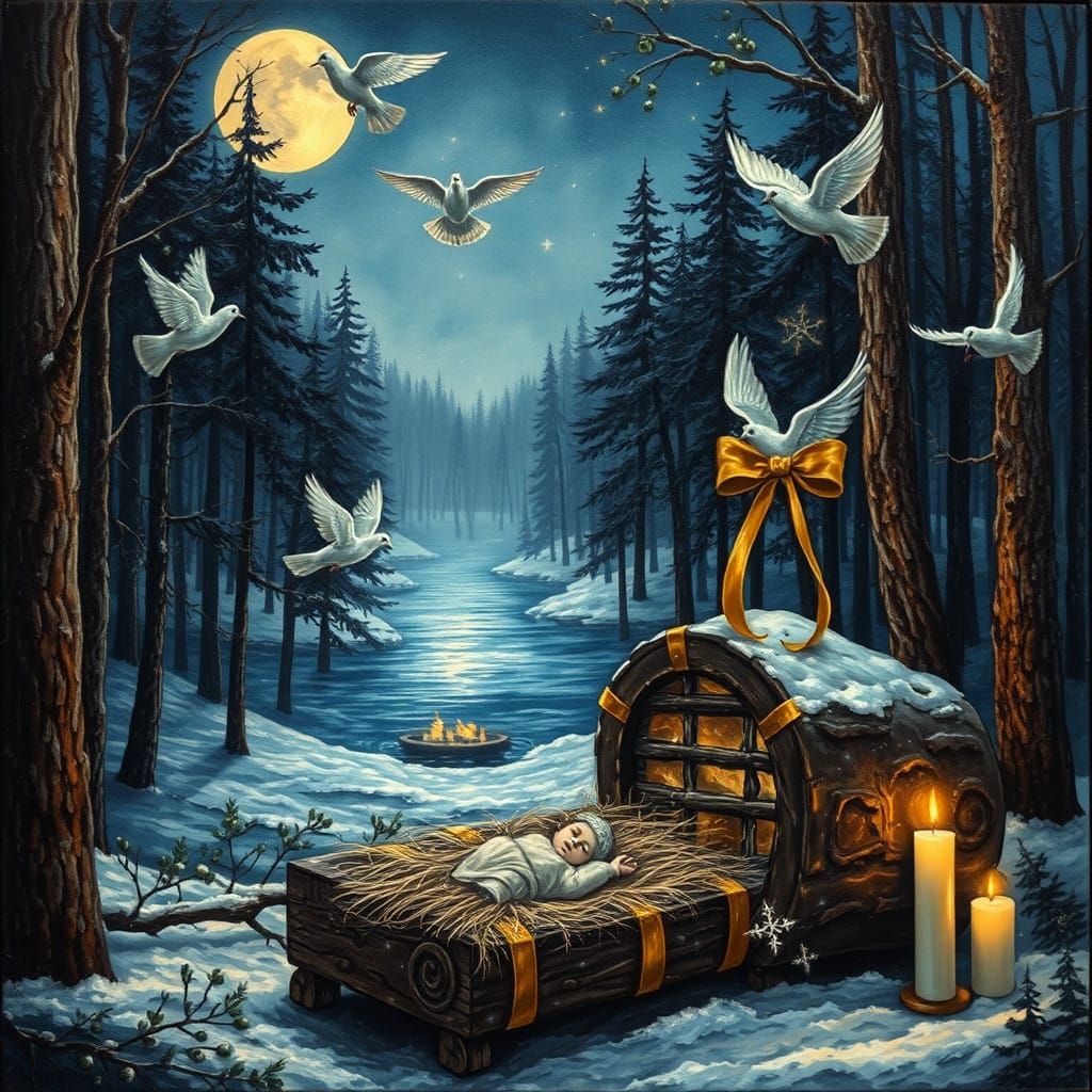 Ethereal Christmas Nocturne with Encaustic Wax Yule Log and...