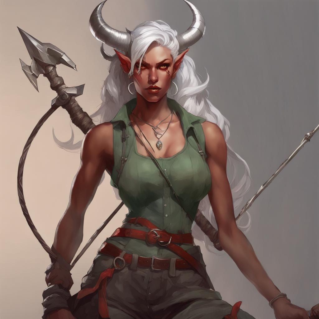 Tiefling Portrait by Rutkowski, Artgerm, and Mucha