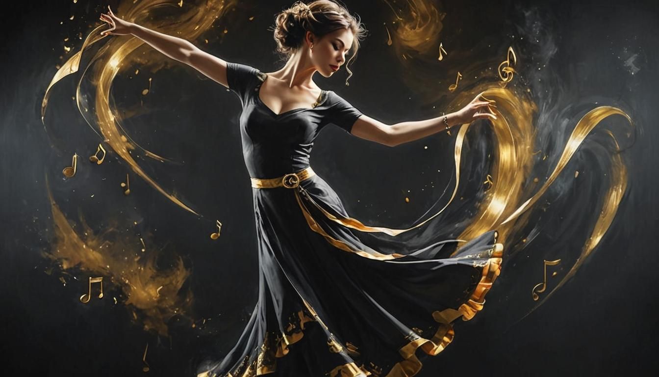 Bioluminescent Flamenco Dancer Painting with Musical Notes