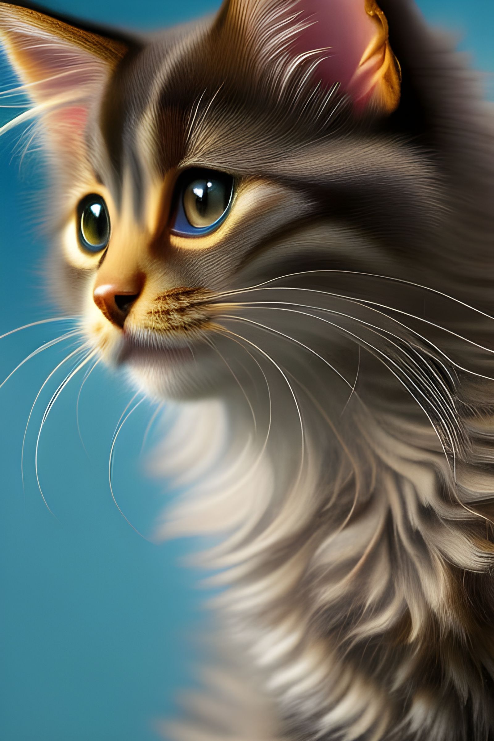 Detailed German Longhair Kitten Digital Painting