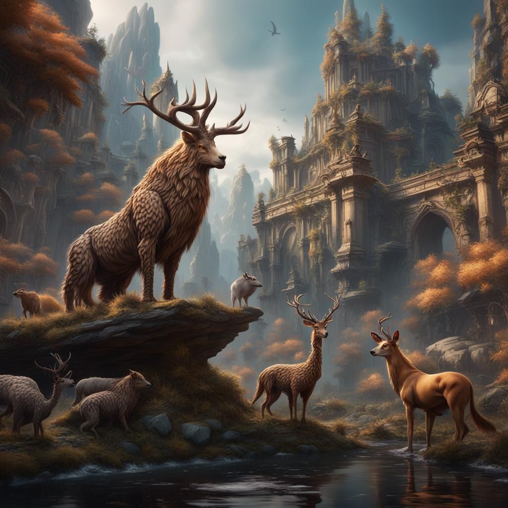 Fantastical Animals in Detailed Matte Painting