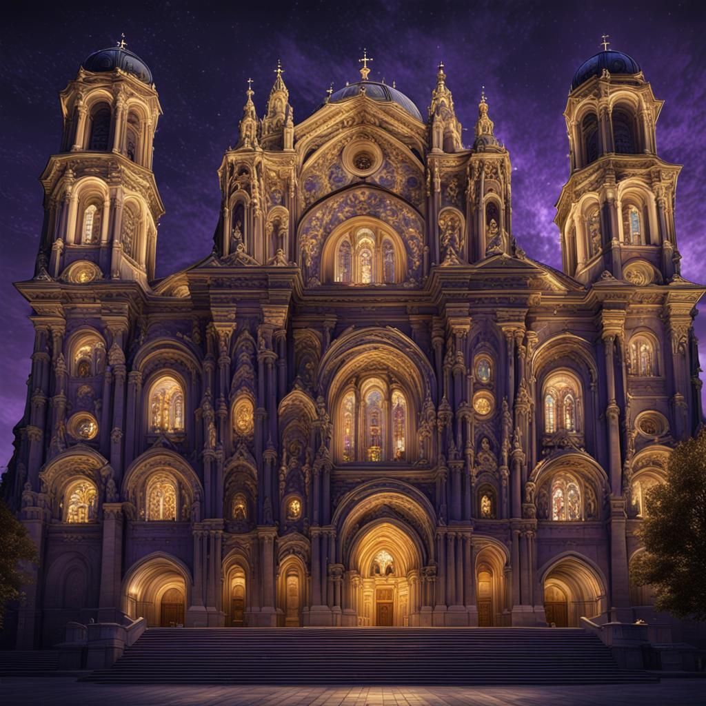 German Cathedral at Night in Dark Fantasy Style