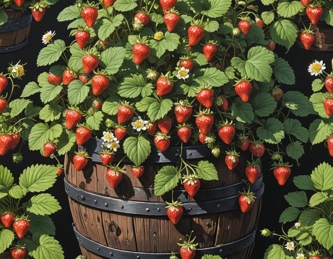 Lush Strawberry Plant in Anime Ghibli Style