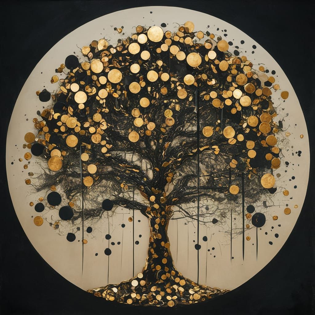 Abstract Tree Artwork with Circles, Lines and Shadows