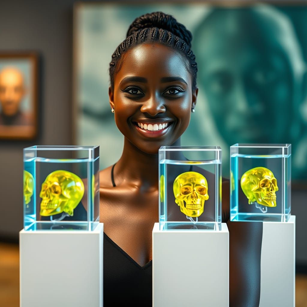 Diamond Skulls in Blue Water: Photorealistic Art Gallery