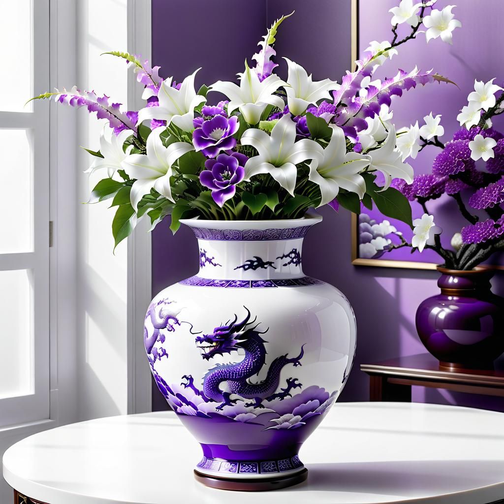 Purple Porcelain Vase with White Dragon Decorations