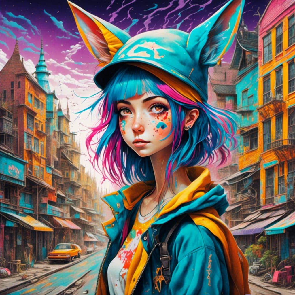 Punk Street Witch in Graffiti Art Style