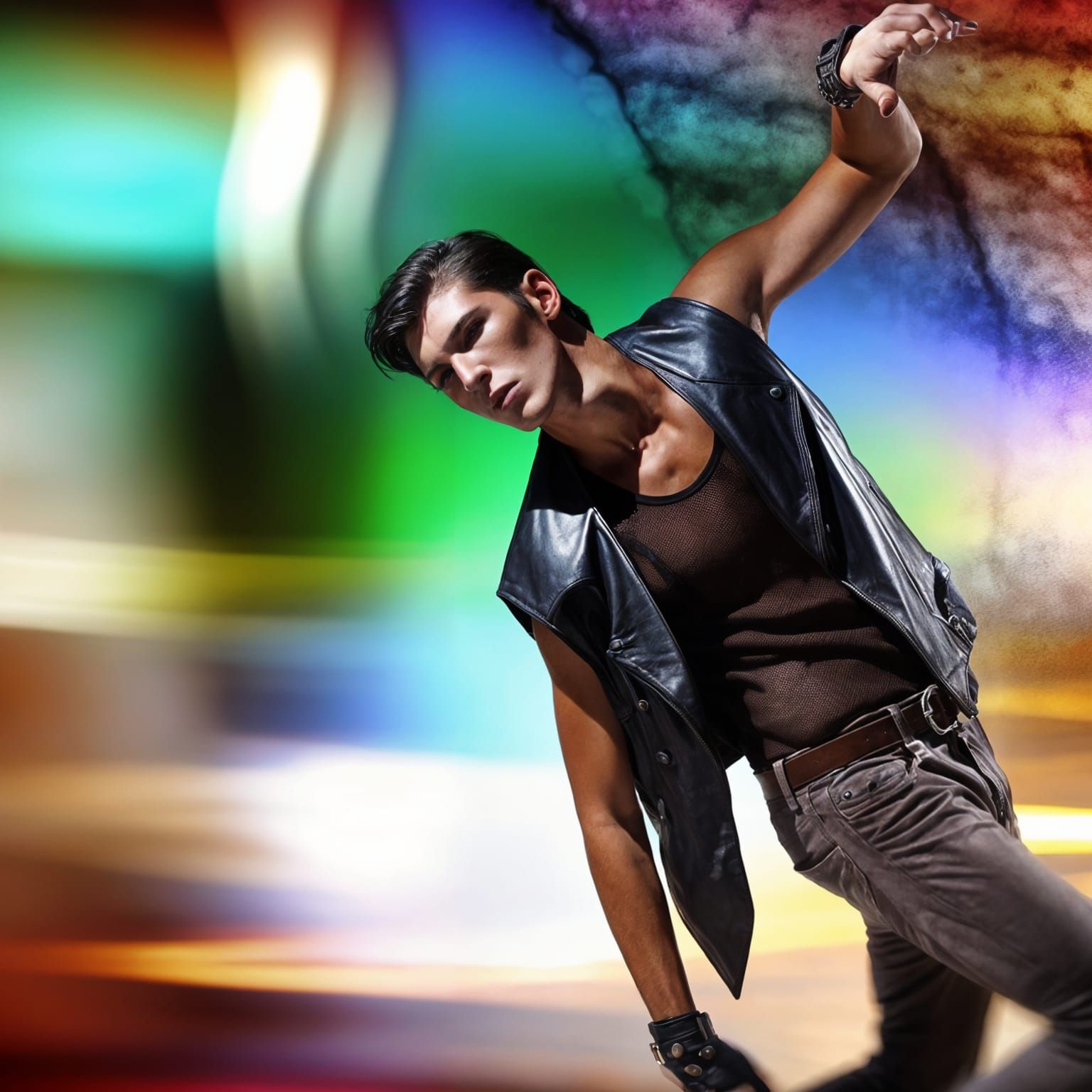 Stylish Male Model in Leather Vest, Summer Fashion