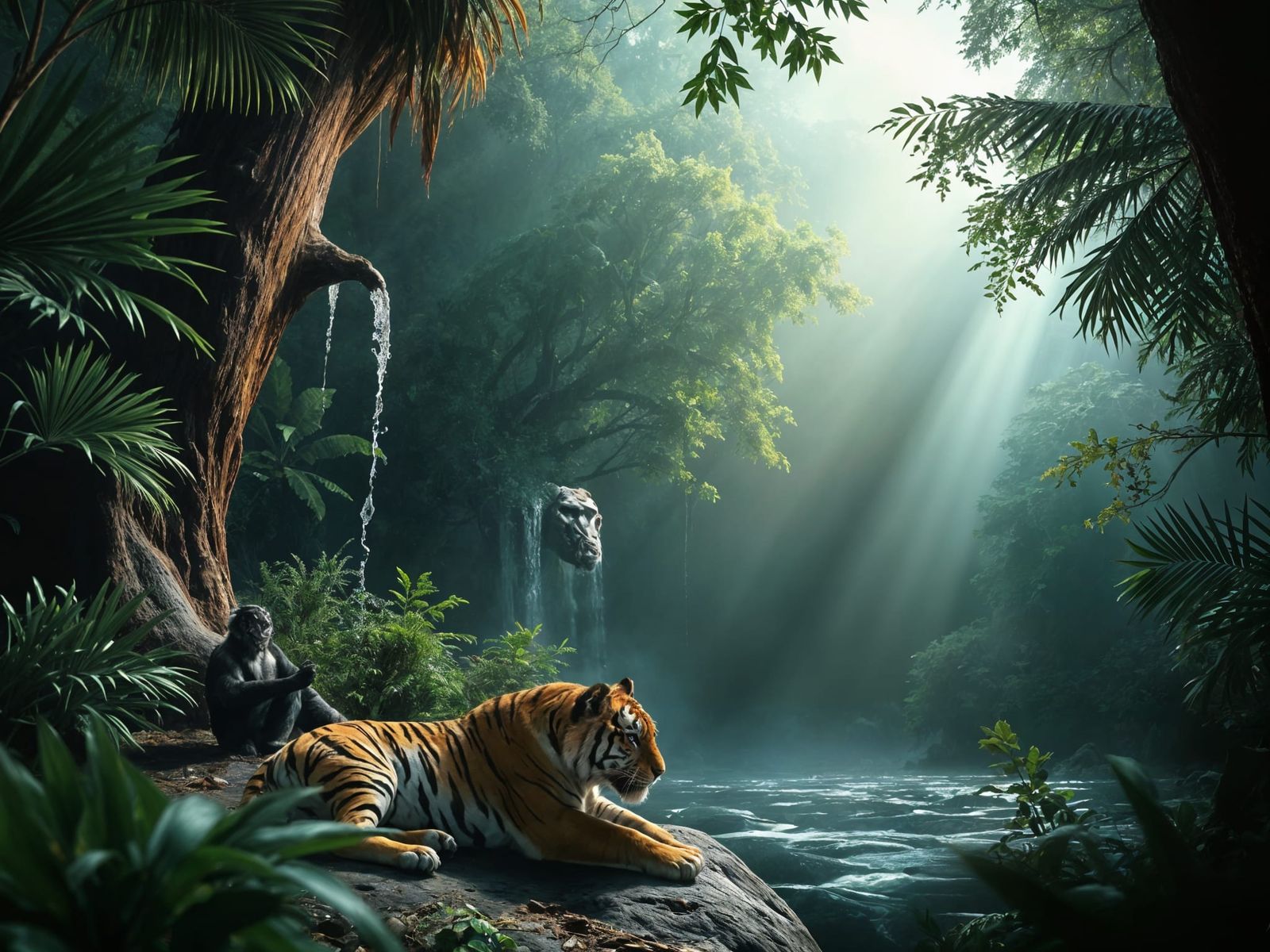 Hyperdetailed Abstract Rainforest with Jungle Animals