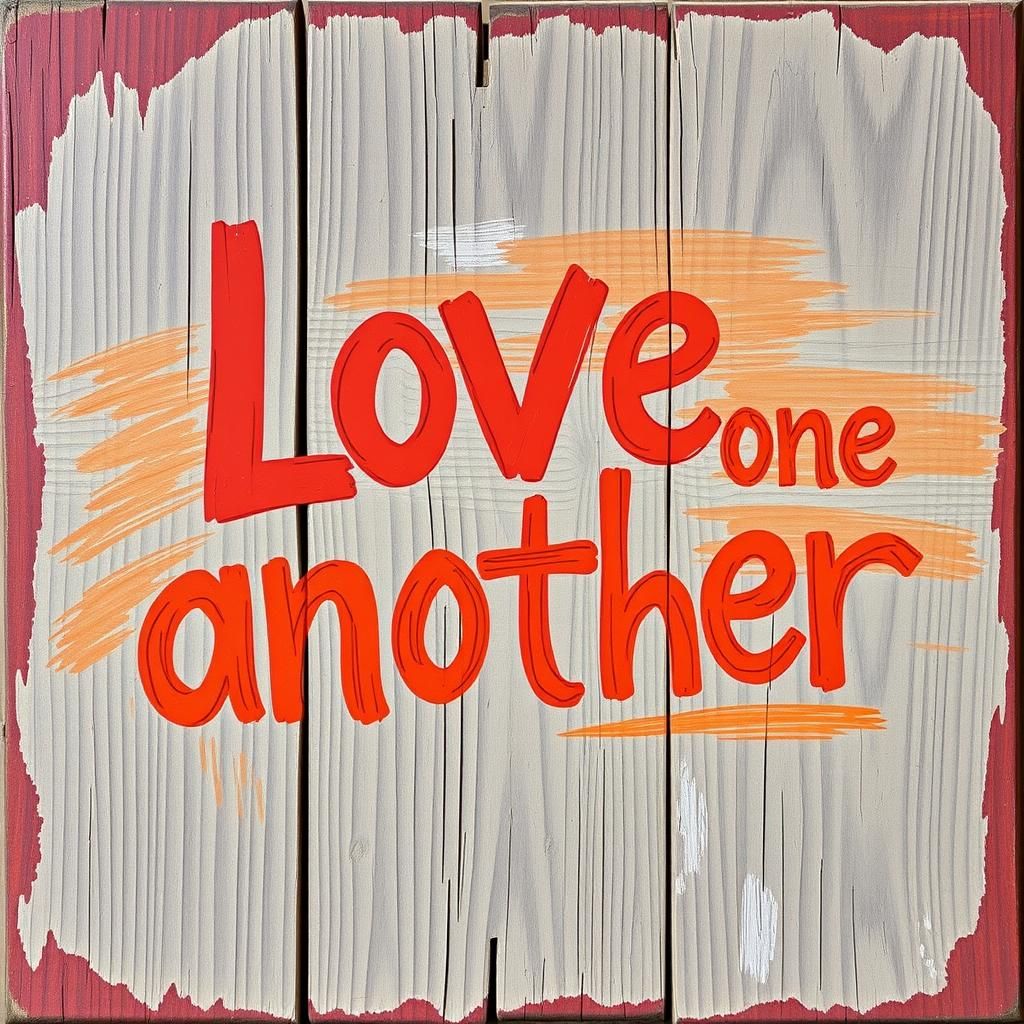 Rustic Sign: Love One Another in Folk Art Style