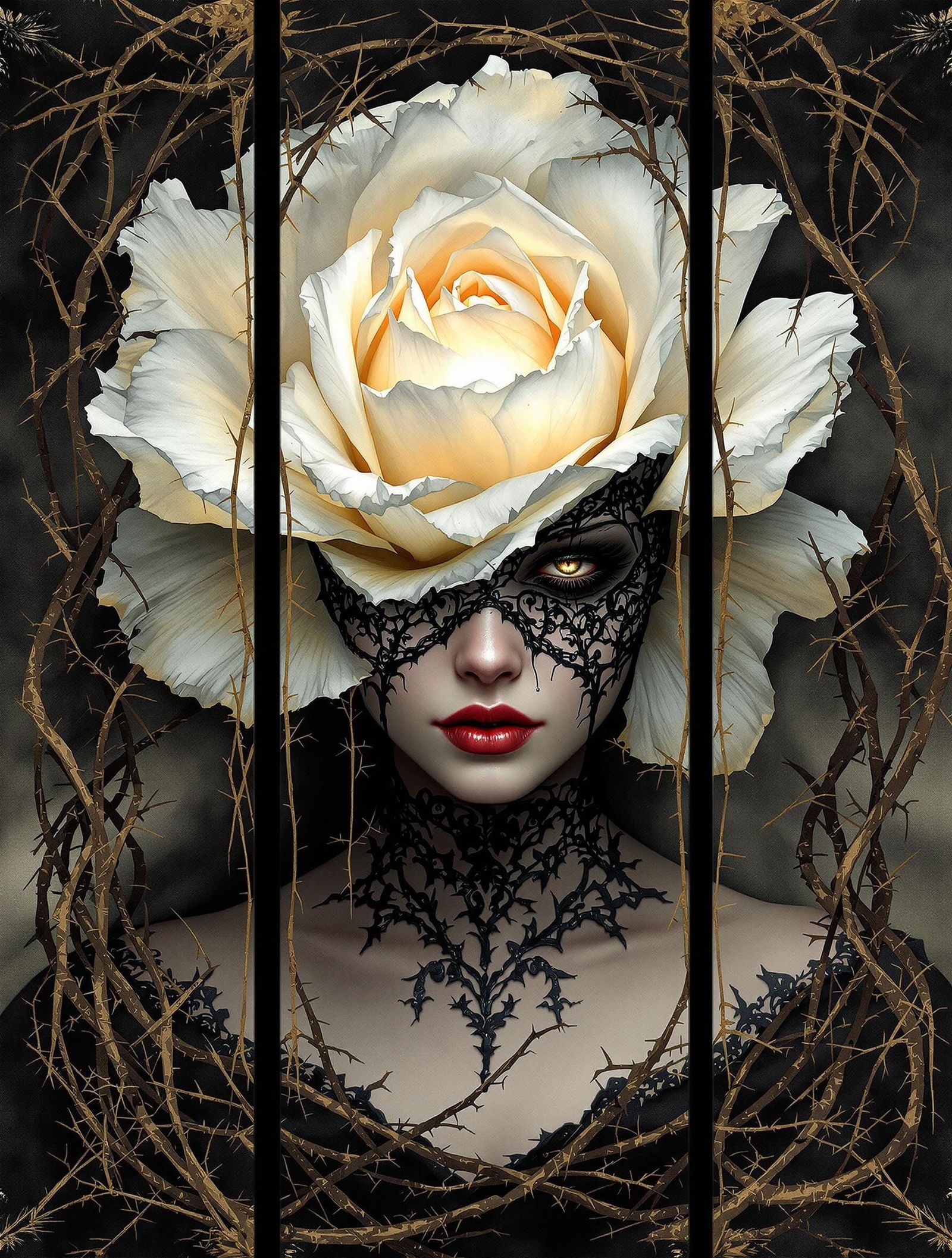 Ethereal Rosa Alba Blooms in Gothic Romance