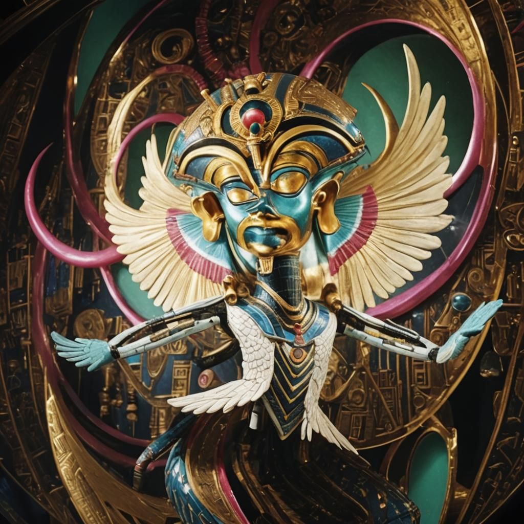 Psychedelic Tutankhamun: 3D Render in Vibrant Colors