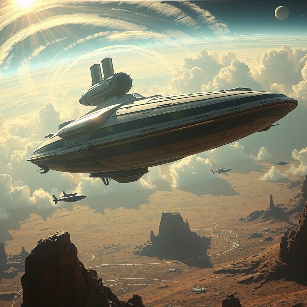 Orbital Mothership Over Home World, Syd Mead Style