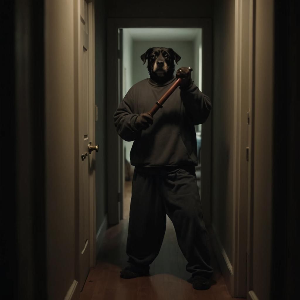 Menacing Mutt Blocks Doorway in Noir Style