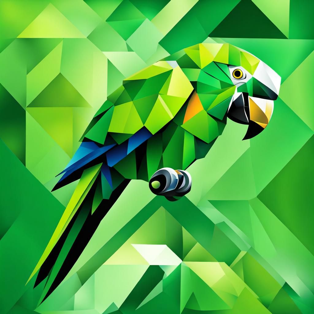 Green Parrot in Cubist Geometric Vector Art