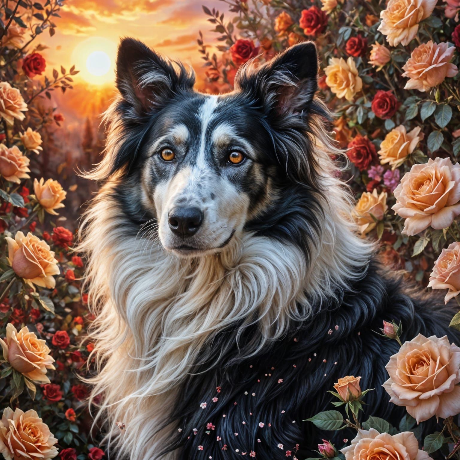 Borzoi Dog in Roses: Whimsical Oil Painting