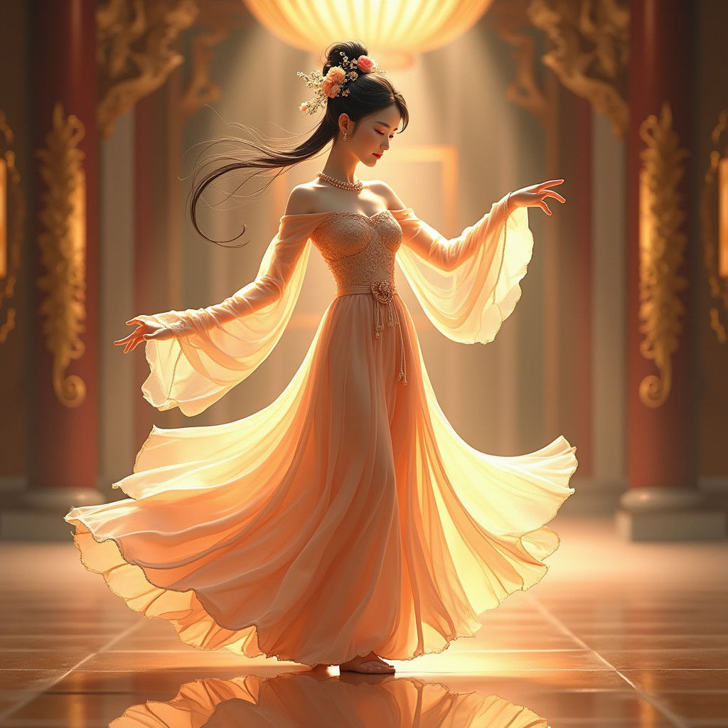 Ancient Chinese Beauty Dancing in Palace: 3D Anime Art