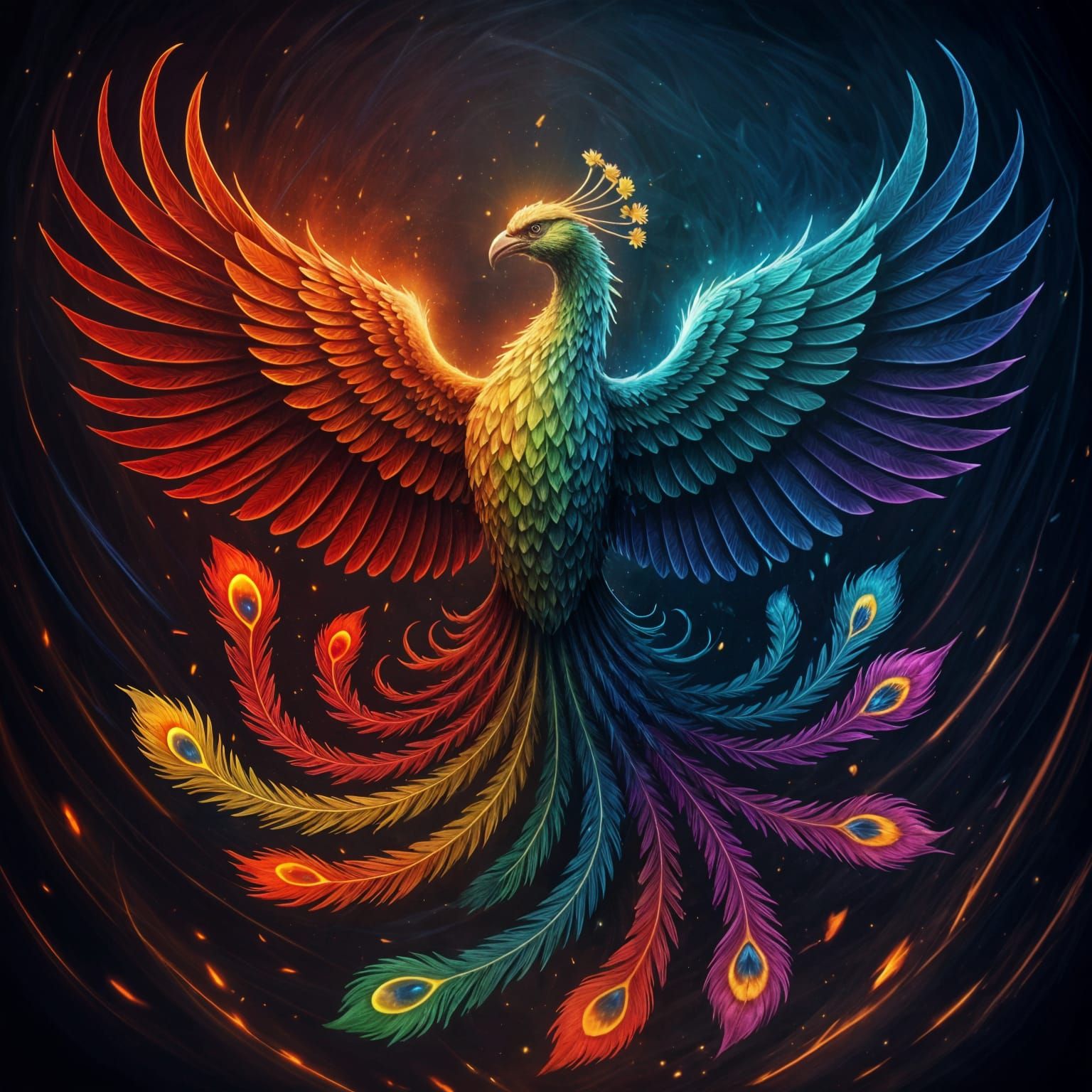 Rainbow Phoenix Rising: Hypermaximalist Fantasy Illustration