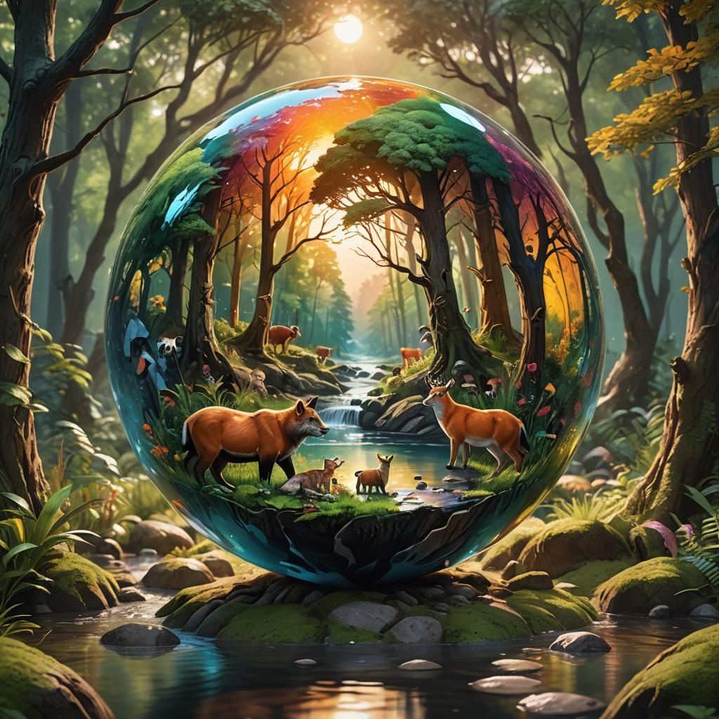 Hyperrealistic Forest Inside a Glass Sphere
